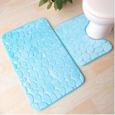 Set 2  covorașe 3-D antiderapante pentru baie și toaletă, 50x80 si 50x40– model cu textură de pietre marine, albastru.