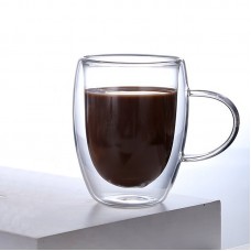 Cana cu pereți dubli 150 ml, din sticlă termorezistentă, transparentă, pentru cafea, ceai, latte sau cappuccino