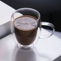 Cana cu pereți dubli 150 ml, din sticlă termorezistentă, transparentă, pentru cafea, ceai, latte sau cappuccino
