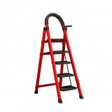 Scară pliabilă metalică, 5 trepte, antiderapantă, compactă, roșie