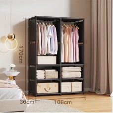 Dulap textil organizator, 2 coloane, cadru metalic, 170x108x36 cm. Negru