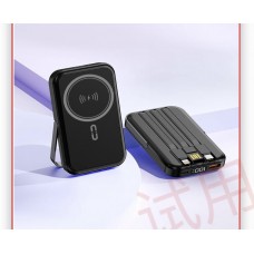 Power Bank Magnetic Wireless, 10000 mAh, 22.5W, Încărcare wireless 15W, 3 cabluri integrate, 2 porturi, Afișaj digital, Stand metalic, Negru