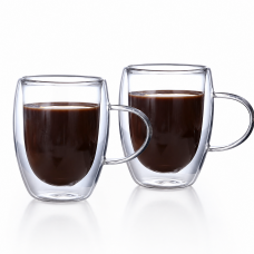 Set 2 Căni cu Pereți Dubli, 150 ml, Sticlă Borosilicată Termorezistentă, pentru Cafea, Ceai, Latte, Cappuccino