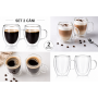 Set 2 Căni cu Pereți Dubli, 150 ml, Sticlă Borosilicată Termorezistentă, pentru Cafea, Ceai, Latte, Cappuccino