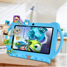 Tableta pentru copii 7" Android 12, 6 GB RAM, 128 GB ROM, Octa-core, Cameră dublă, 6000 mAh, Bluetooth, Dual SIM, Husa protecție EVA, Albastra
