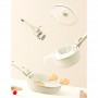 Set vase 5 piese: 2 tigăi + 1 cratiță + capac + mâner detașabil universal, alb laptos, antiaderent, pentru plită și cuptor