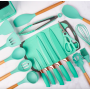 Set cutite otel inoxidabil si ustensile de bucatarie in suport 20 piese, Verde