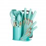 Set cutite otel inoxidabil si ustensile de bucatarie in suport 20 piese, Verde