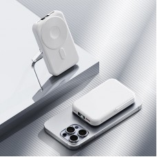 Power Bank MagSafe, 10000 mAh, 22.5W, Încărcare wireless magnetică, PD & Quick Charge, USB-A, USB-C, Stand integrat, Afișaj digital, Alb