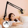 Suport Metalic Universal pentru Telefon,Tabletă și Microfon, cu Prindere de Masă sau Pat, cu 2 segmente, rotire 360° / bază integrată – Negru