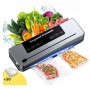 Aparat de vidat automat pentru alimente si 10 pungi de vidat, 30 cm, sigilare rapidă, compact, negru cu gri.