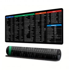 Mousepad XXL 80*30 cm pentru Birou & Gaming –Design Tehnic Tip Tabel cu Shortcut-uri Tastatură, Antiderapant, Negru №7
