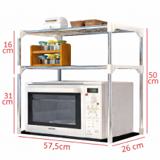 Etajeră de bucătărie cu 2 rafturi – Organizator argintiu pentru spațiul de deasupra cuptorului cu microunde
