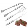 Set 3 ustensile de grătar, inox, clește + paletă + furculiță, 41 cm, mânere ergonomice, argintiu