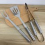 Set 3 ustensile de grătar, inox, clește + paletă + furculiță, 41 cm, mânere ergonomice, argintiu
