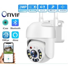 Cameră de supraveghere WiFi 360° iCSee, interior/exterior, IP66, vedere nocturnă IR, microfon și difuzor, control de pe telefon – model HT21