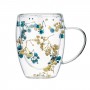 Cana cu flori uscate, perete dublu, sticla borosilicata, izolare termica, 350 ml, transparent, Albastru