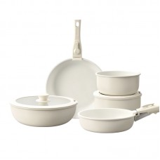 Set 15 piese: tigăi, cratițe, capace silicon, mânere detașabile și protecții incluse – Antiaderent, Alb Laptos