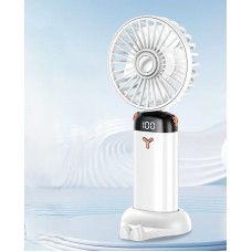 Ventilator portabil pliabil, wireless, cu 5 trepte de viteză, suport telefon, USB, baterie reîncărcabilă 1500 mAh, silențios, Alb