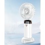 Ventilator portabil pliabil, wireless, cu 5 trepte de viteză, suport telefon, USB, baterie reîncărcabilă 1500 mAh, silențios, Alb