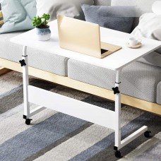 Masa laptop reglabila cu blat din  lemn, mini birou cu roti, ajustabila, 80*40 cm, Alb