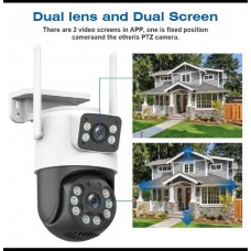 Cameră de supraveghere WiFi iCSee S18M, exterioară, cu dublă lentilă, detecție umanoidă, vedere nocturnă IR 30m, audio bidirecțional, IP66, Full HD 2560p
