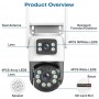 Cameră de supraveghere WiFi iCSee S18M, exterioară, cu dublă lentilă, detecție umanoidă, vedere nocturnă IR 30m, audio bidirecțional, IP66, Full HD 2560p