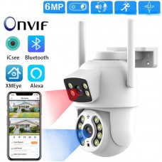 Cameră de supraveghere WiFi iCSee S18M, exterioară, cu dublă lentilă, detecție umanoidă, vedere nocturnă IR 30m, audio bidirecțional, IP66, Full HD 2560p