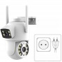 Cameră de supraveghere WiFi iCSee S18M, exterioară, cu dublă lentilă, detecție umanoidă, vedere nocturnă IR 30m, audio bidirecțional, IP66, Full HD 2560p