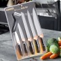 Set 5 cuțite + curățător legume, inox, mânere negre cu aspect marmorat, pentru uz zilnic