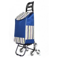 Cărucior de cumpărături pliabil cu 6 roți pentru urcarea scărilor – husă impermeabilă, 102x40x20 cm, Albastru deschis.