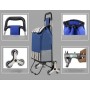 Cărucior de cumpărături pliabil cu 6 roți pentru urcarea scărilor – husă impermeabilă, 102x40x20 cm, Albastru deschis.