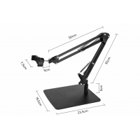 Suport metalic premium de birou pentru telefon, braț reglabil 360°, bază stabilă antiderapantă,  universal,  negru