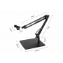 Suport metalic premium de birou pentru telefon, braț reglabil 360°, bază stabilă antiderapantă,  universal,  negru