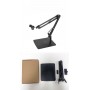Suport metalic premium de birou pentru telefon, braț reglabil 360°, bază stabilă antiderapantă,  universal,  negru