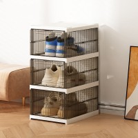 Organizator Pantofi 3 Niveluri, Plastic Alb Transparent , Ventilat, Gri – Depozitare Eficientă pentru Încălțăminte și Accesorii