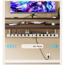 Suport organizator extensibil sub birou, reglabil 43–74 cm, pentru cabluri, routere și accesorii, montaj fără găurire, alb,