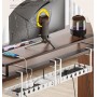 Suport organizator extensibil sub birou, reglabil 43–74 cm, pentru cabluri, routere și accesorii, montaj fără găurire, alb,