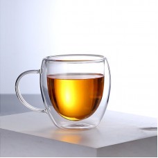 Set 6 cești espresso cu pereți dubli, 80 ml, sticlă termorezistentă, design transparent.