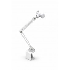 Suport metalic universal profesional pentru telefon și microfon, braț mecanic cu 2 segmente,rotire 360° / bază integrată, Alb