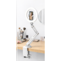 Suport metalic universal profesional pentru telefon și microfon, braț mecanic cu 2 segmente,rotire 360° / bază integrată, Alb