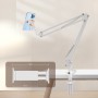 Suport telefon , braț mecanic cu 2 segmente,rotire 360° / bază integrată, Alb