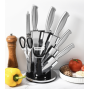 Set 5 cutite profesionale, foarfece de bucatarie, curatator pentru legume, ascutitor cutite, cu suport, Otel inoxidabil, Lame ascutite, Argint