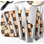Set 5 cutite profesionale, foarfece de bucatarie, curatator pentru legume, ascutitor cutite, cu suport, Otel inoxidabil, Lame ascutite, Argint