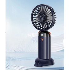 Ventilator portabil pliabil, wireless, cu 5 trepte de viteză, suport telefon, USB, baterie reîncărcabilă 1500 mAh, silențios, Albastru inchis.