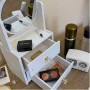 Mini Organizator pentru cosmetice, Machiaj, Bijuterii, Oglinda inclusa, 16*13*34 cm, Alb