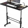Masa laptop reglabila cu blat din  lemn, mini birou cu roti, ajustabila, 80*40 cm, Negru