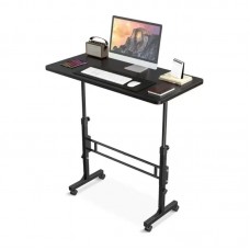 Masa laptop reglabila cu blat din  lemn, mini birou cu roti, ajustabila, 80*40 cm, Negru