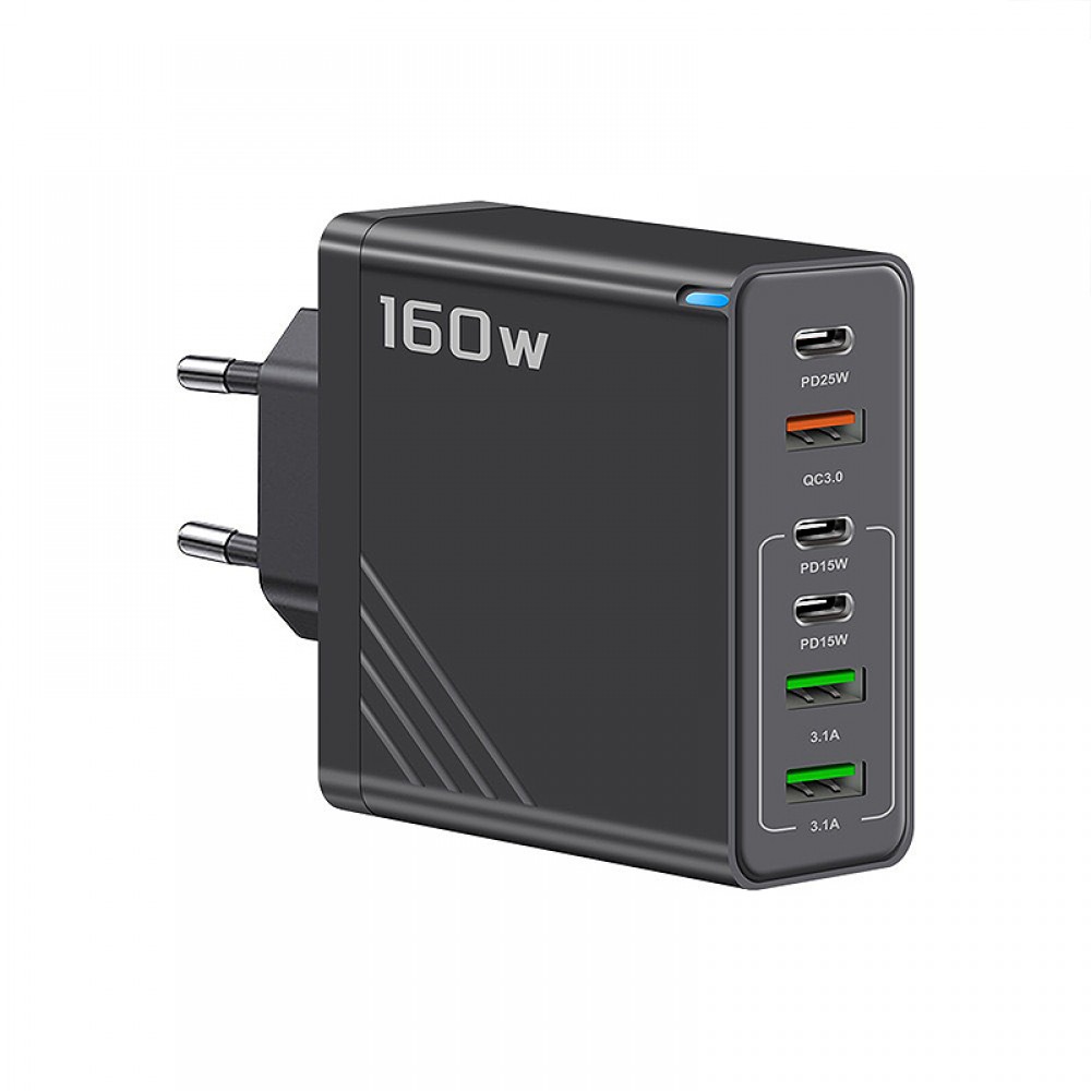 Încărcător Multi-Port 160W – 3 USB + 3 Type-C, Încărcare Rapidă și Sigură pentru 6 Dispozitive. Negru Încărcător Multi-Port 160W – 3 USB + 3 Type-C, Încărcare Rapidă și Sigură pentru 6 Dispozitive. Negru