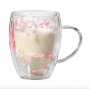 Cana cu flori uscate, perete dublu, sticla borosilicata, izolare termica, 350 ml, transparent, Roz